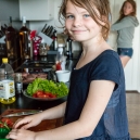 Maja helping preparing dinner.