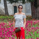 Jen in the tulip garden