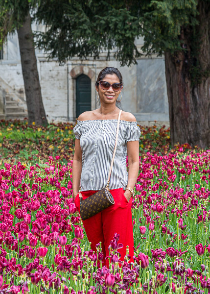 Jen in the tulip garden