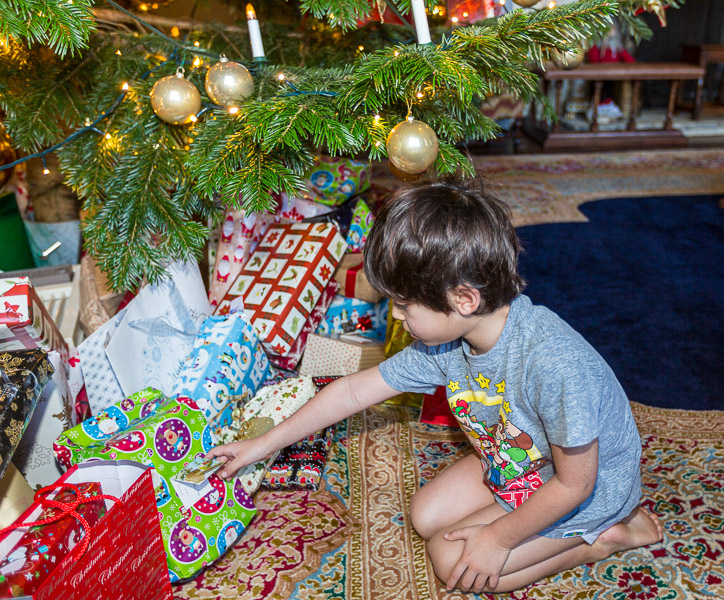 Eric checking the Christmas gifts