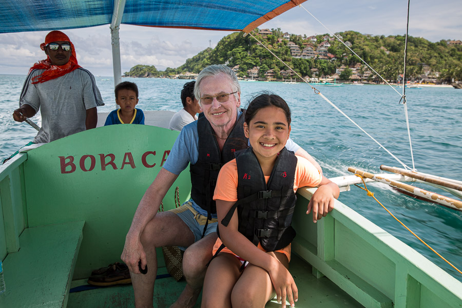 Mikee and I in a motor trimaran