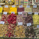 A spice stall in the bazaar offering a variety of teas